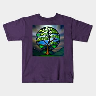 Stained Glass Tree of Life Illuminated by the Sun Kids T-Shirt